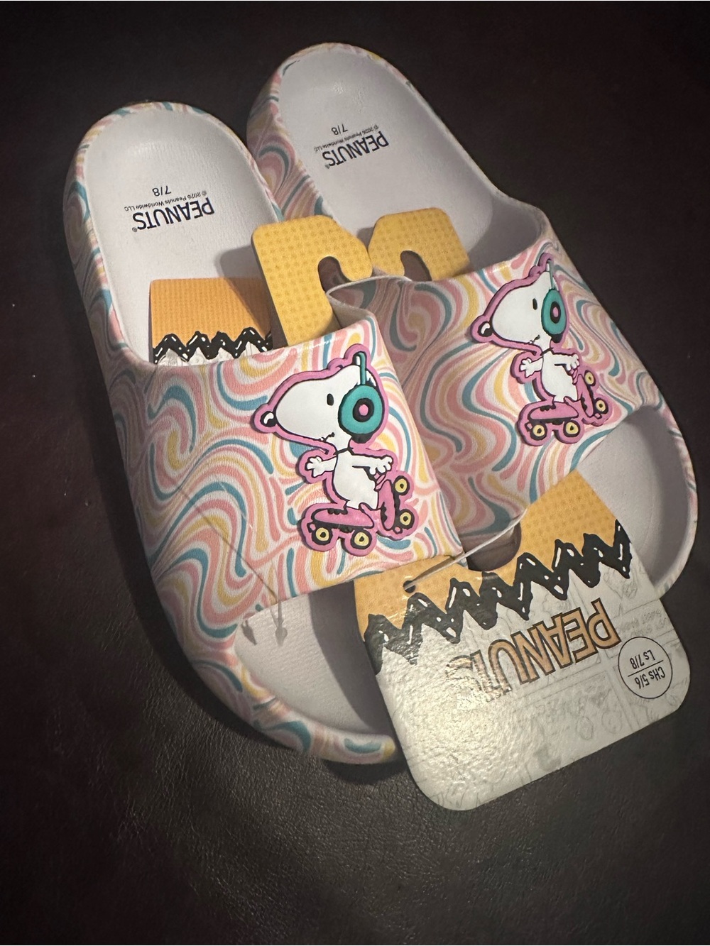 Peanuts Women’s' Snoopy Pink Swirl Slide Sandals